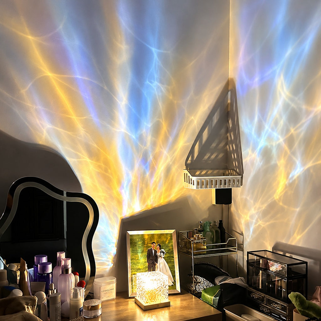 Watereffect van de Hyggo Aurora Kubus op muur en plafond
