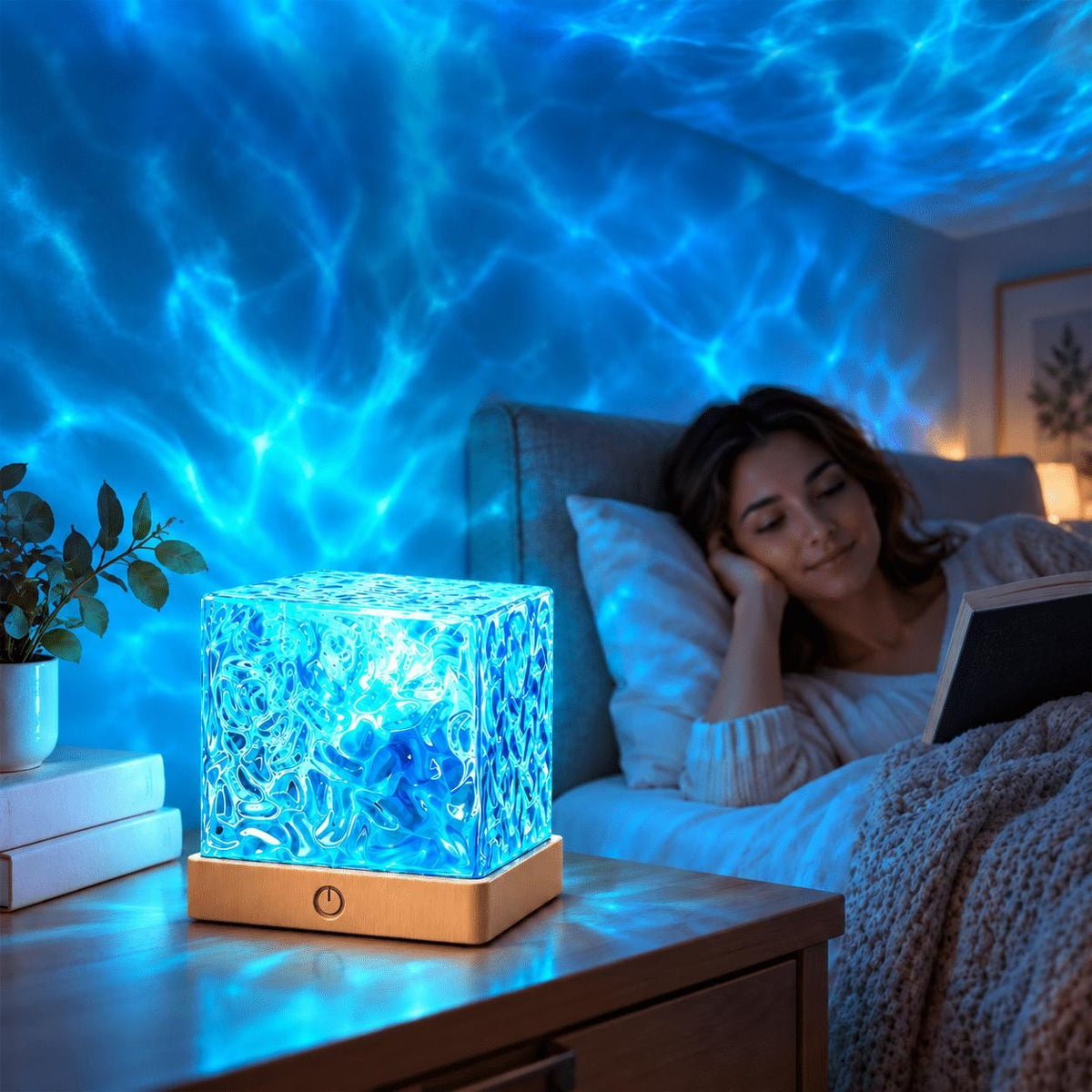 Hyggo Aurora naast het bed met watereffect